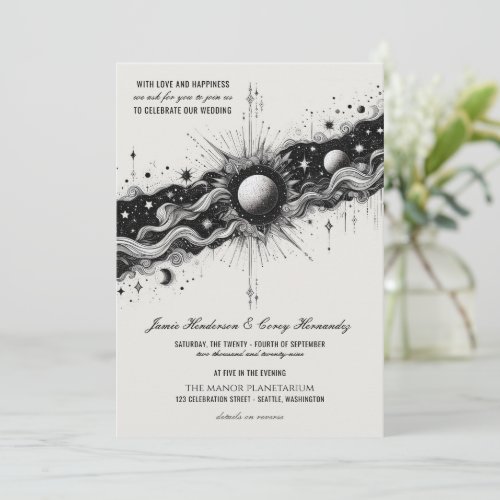 Celestial Band Wedding Invitation with QR Code