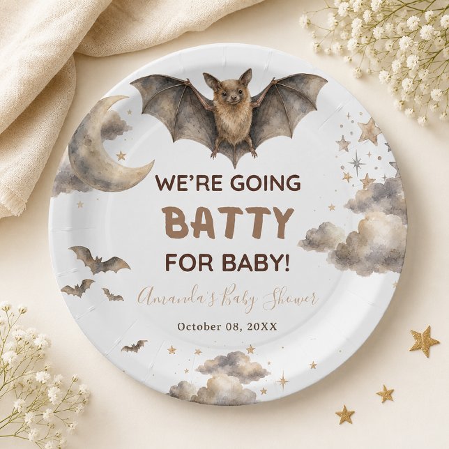 Celestial Bat We're Going Batty for Baby Shower Paper Plates (Creator Uploaded)