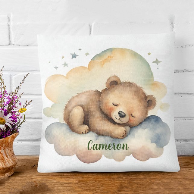 Celestial Bear Neutral Personalized Nursery Throw Pillow (Creator Uploaded)
