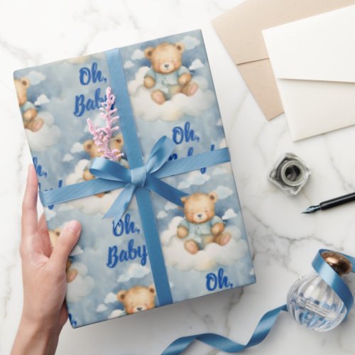 Celestial Bear Oh Baby Boy Baby Shower Wrapping Paper