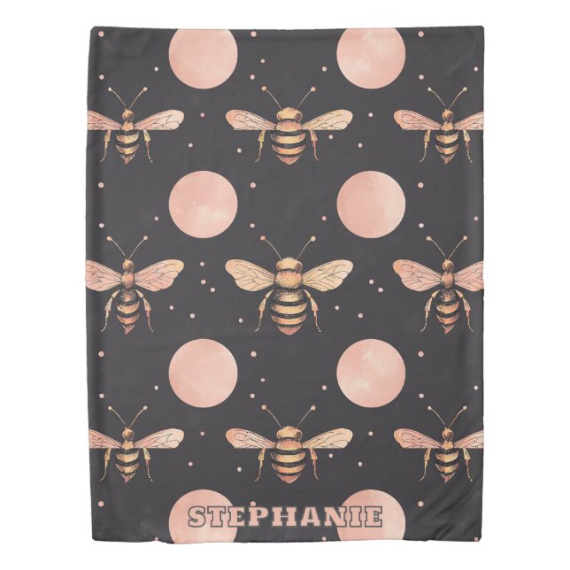Celestial Bee and Full Moon Seamless Pattern Duvet Cover (Front)