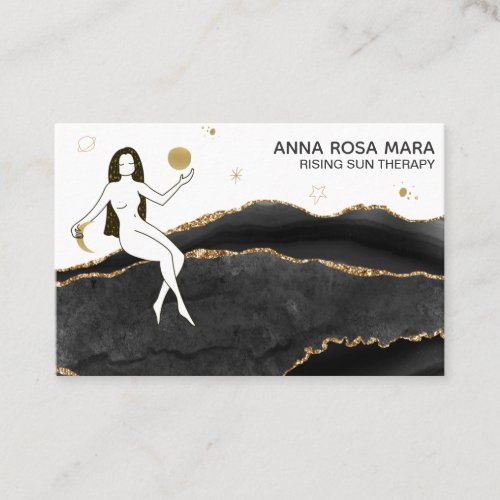  Celestial Black Agate _ Gold Glitter Goddess Business Card