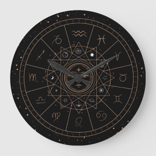 Celestial Black and Gold Astrology Horoscope Large Clock