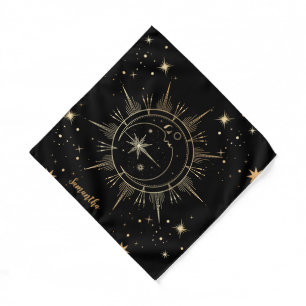 Celestial Black and Gold Moon Sun Stars Name Bandana
