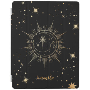 Celestial Black and Gold Moon Sun Stars Name iPad Smart Cover