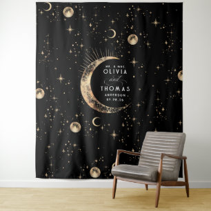 Celestial Black and Gold Mystical Wedding Backdrop