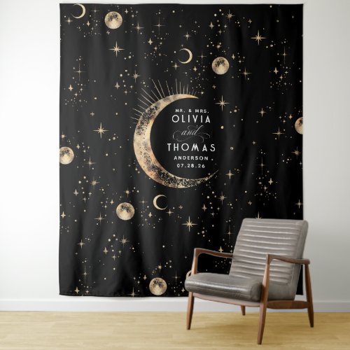 Celestial Black and Gold Mystical Wedding Backdrop