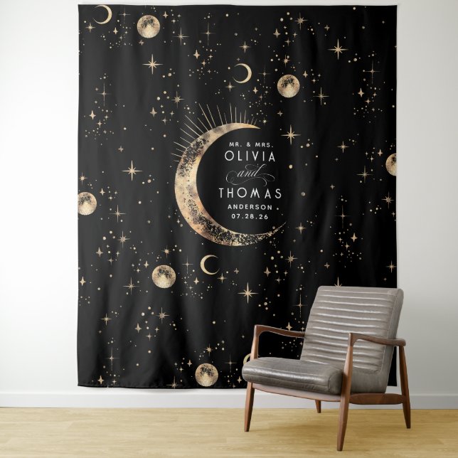 Celestial Black and Gold Mystical Wedding Backdrop (In Situ)