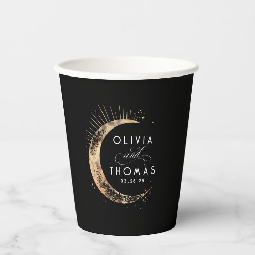 Celestial Black and Gold Mystical Wedding Paper Cups