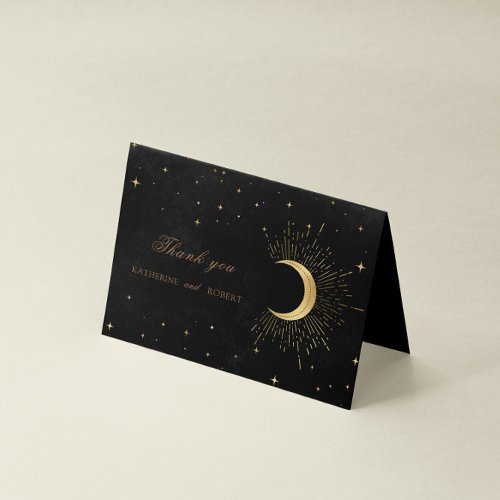 Celestial Black And Gold Stars Thank You Card