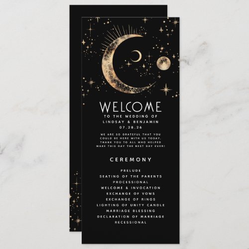 Celestial Black and Gold Wedding Programs