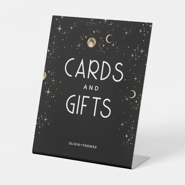 Celestial Black Card and Gifts Wedding Pedestal Sign (Front)
