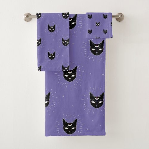 Celestial Black Cat Bath Towel Set