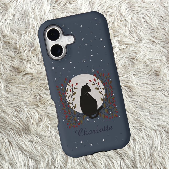 Celestial Black Cat Moon Wreath Design Case-Mate iPhone Case (Creator Uploaded)