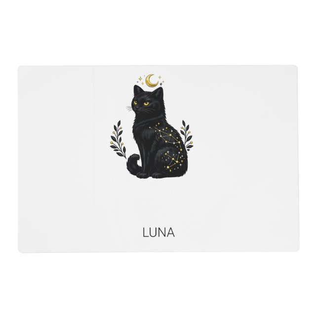 Celestial Black Cat Mystic Constellation Placemat (Front)