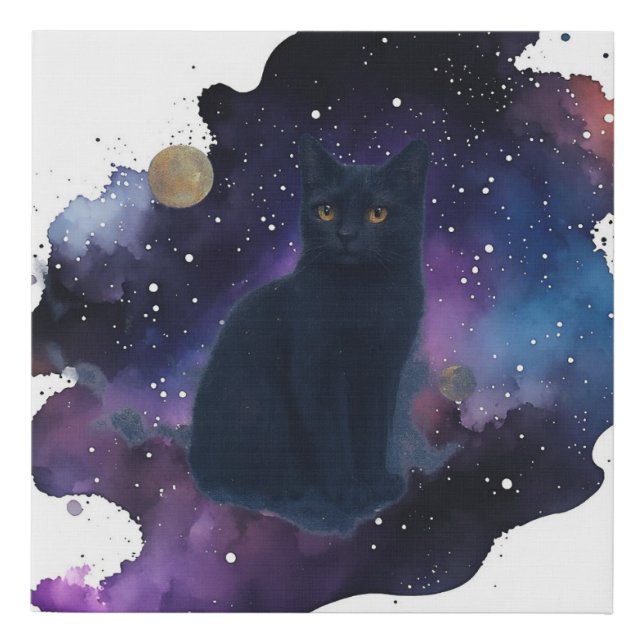 Celestial Black Cat Mystical Spirit Animal Cosmic Faux Canvas Print (Front)