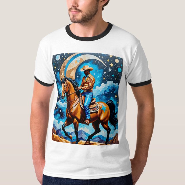 Celestial Black Cowboy Western Art Tshirt (Front)