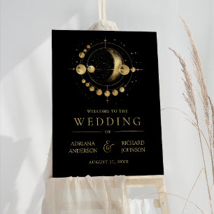 Celestial Black Crescent Moon Wedding Welcome Sign