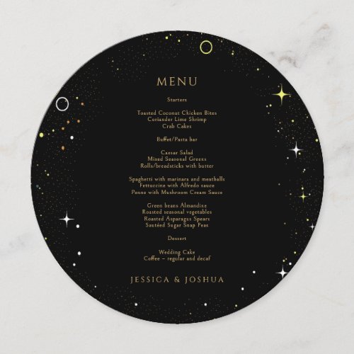 Celestial Black Galaxy Star Dust Wedding Round Menu