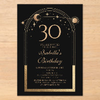 Celestial Black Gold 30th Birthday Sun Moon Stars