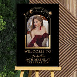 Celestial Black Gold 30th Birthday Welcome Foam Board<br><div class="desc">Celestial Black Gold 30th Birthday Welcome Foam Board features an elegant gold sun, moon and stars frame on a black background. Inside is your favorite photo and below your birthday welcome sign information. Personalize by editing the text in the text boxes and adding your favorite photo. Designed for you by...</div>