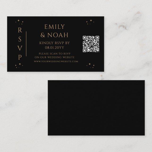Celestial Black Gold Budget QR Code RSVP Enclosure Card (Front/Back)