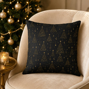 Celestial Black Gold Christmas Throw Pillow