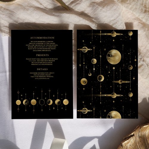 Celestial Black Gold Crescent Moon Phases Wedding Enclosure Card
