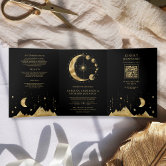 Crescent Moon Sun Halo Celestial Wedding Photo Tri-Fold Invitation