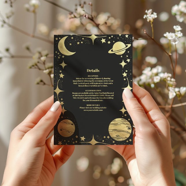 Celestial Black Gold Crescent Moon Wedding Enclosure Card (Creator Uploaded)