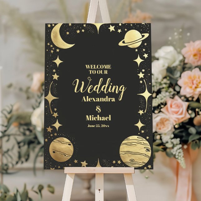 Celestial Black Gold Crescent Moon Wedding Foam Board (Creator Uploaded)