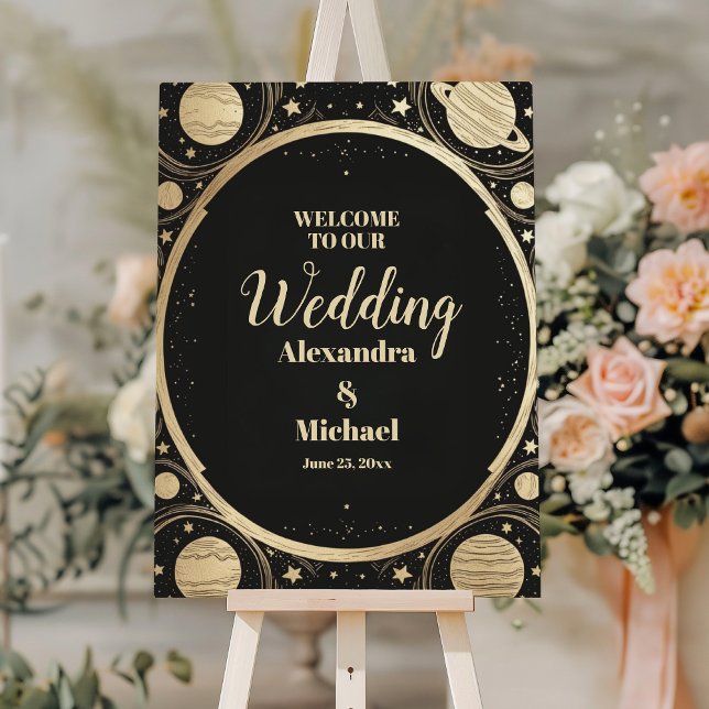 Celestial Black Gold Crescent Moon Wedding Foam Board (Creator Uploaded)