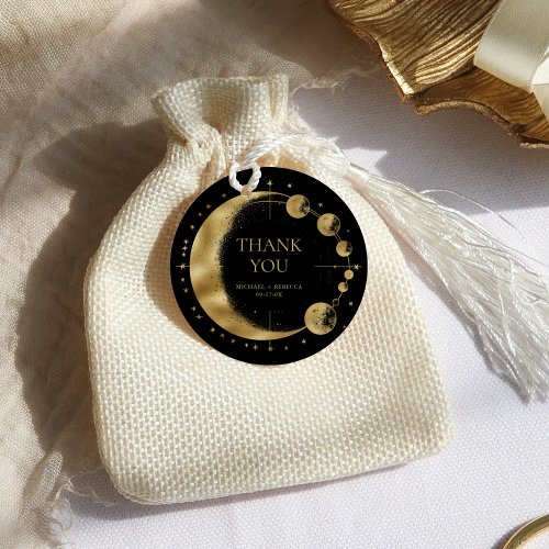 Celestial Black Gold Moon Phases Wedding Thank You Favor Tags