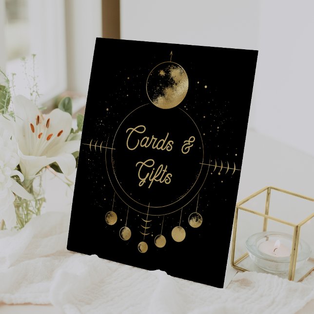 Celestial Black Gold Moon Wedding Cards and Gifts Pedestal Sign (Creator Uploaded)