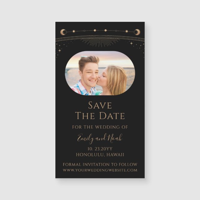 Celestial Black Gold Photo Save The Date (Front)