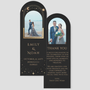 Celestial Black Gold Photo Wedding Thank You Bookmarks