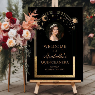 Celestial Black Gold Quinceañera Birthday Welcome Foam Board
