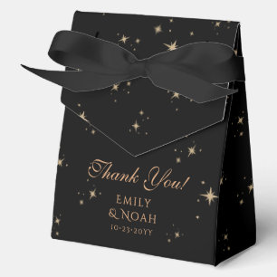 Celestial Black Gold Star Wedding Thank You Favor Boxes