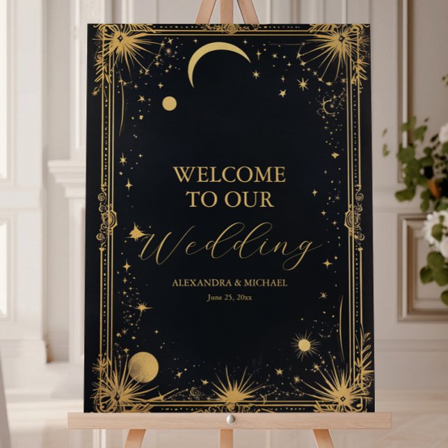 Celestial Black Gold Sun Moon Astronomy Wedding Foam Board (Creator Uploaded)