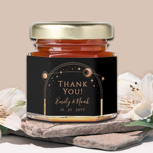 Celestial Black Gold Sun Moon Astronomy Wedding Honey Jar Favors (Creator Uploaded)