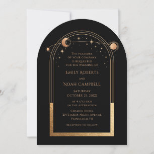 Celestial Black Gold Sun Moon Astronomy Wedding Invitation
