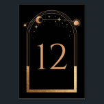 Celestial Black Gold Sun Moon Astronomy Wedding Table Number<br><div class="desc">Celestial Black Gold Sun Moon Astronomy Wedding Table Numbers features gold sun, moon and stars with a golden frame on a black background. Inside table number celestial wedding. Personalize by editing the text in the text boxes. Designed for you by Evco Studio www.zazzle.com/store/evcostudio NOTE: Please customize with table numbers one...</div>