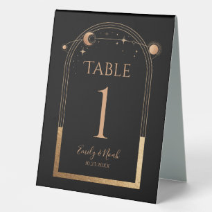 Celestial Black Gold Sun Moon Astronomy Wedding Table Tent