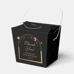 Celestial Black Gold Sun Moon Stars 30th Birthday Favor Boxes