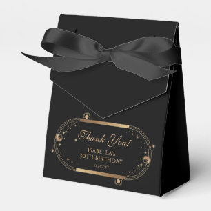 Celestial Black Gold Sun Moon Stars 30th Birthday Favor Boxes