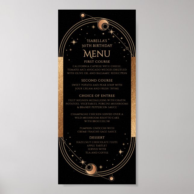 Celestial Black Gold Sun Moon Stars 30th Birthday  Poster (Front)