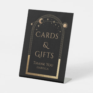 Celestial Black Gold Sun Moon Stars Cards & Gifts Pedestal Sign