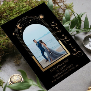 Celestial Black Gold Sun Moon Stars Photo Save The Date
