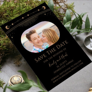 Celestial Black Gold Sun Moon Stars Photo Save The Date