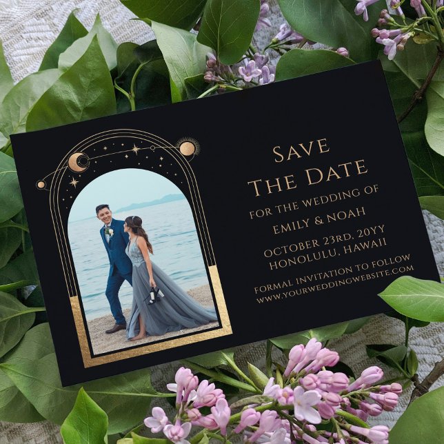 Celestial Black Gold Sun Moon Stars Photo Save The Date (Creator Uploaded)